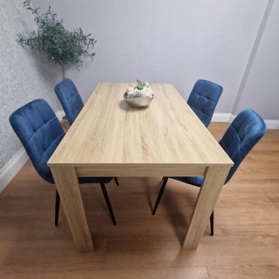 Kosy Koala Dining Set Of 4 Dining Table And 4 Velvet Chairs Dining Room Furniture Blue