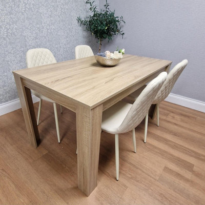Kosy Koala Wooden Dining Table With 4 Gem Patterned Chairs Rusteic Effect Table With Chairs Cream