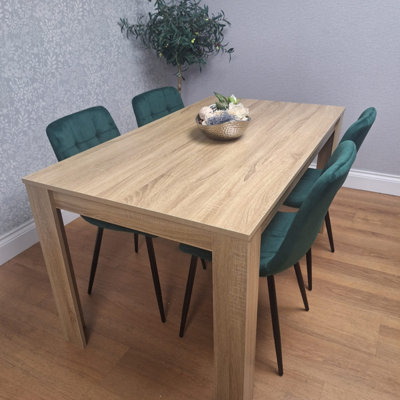 Kosy Koala Unisex Brown Dining Set Of 4 Oak Effect Dining Table With 4 Green Velvet Chairs Dining Room Furniture In - Image 9