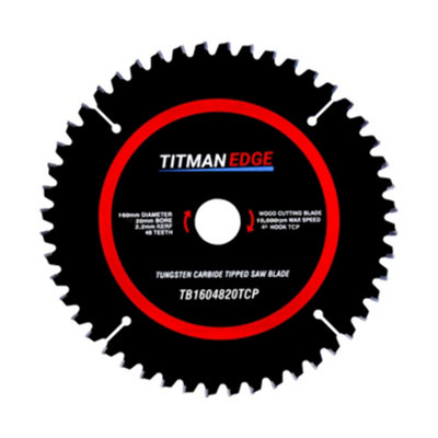 Titman Edge: 160mm Diameter TCT Saw Blade, 48 tooth & 20mm Bore Titman Edge TB1604820TCP