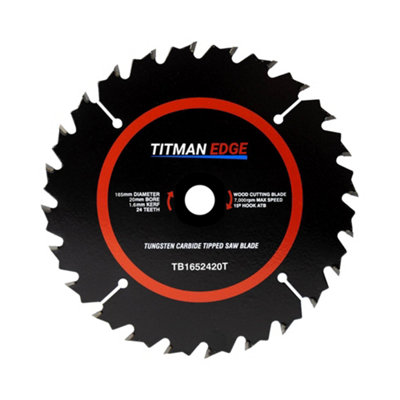 165mm Diameter Tct Saw Blade24 Tooth & 20mm Bore Titman Edge Tb1652420T from B&Q
