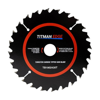 Titman Edge: 190mm Diameter TCT Saw Blade, 24 tooth & 30mm Bore Titman Edge TB1902430T