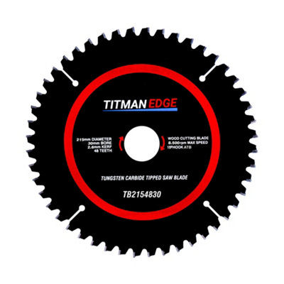 Titman Edge: 215mm Diameter TCT Saw Blade, 48 tooth & 30mm Bore Titman Edge TB2154830