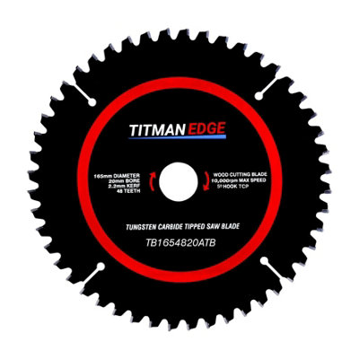 Titman Edge: 165mm Diameter TCT Saw Blade, 48 tooth & 20mm Bore Titman Edge TB1654820ATB