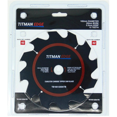 165mm Diameter Tct Saw Blade12 Tooth & 20mm Bore Titman Edge Tb1651220Atb from B&Q