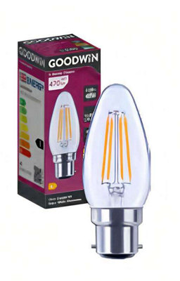 Goodwin  Classic Candle Clear E27 300D 4.0W/40W 470Lm Dimmable Ra80 2700K Led Lamp from B&Q