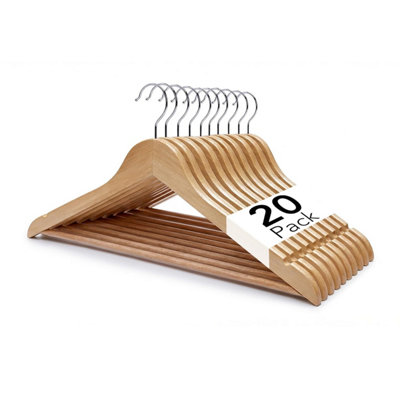 Straame Home Strong Brown Wooden Coat Hangers Made With Natural Wood And Non-Slip Trouser Bar Extra Smooth Finish Shoulder from B&Q