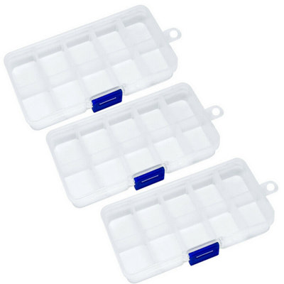 Accessotech 3 Pack Clear Plastic 10 Compartment Craft Storage Boxes With Lock Lid