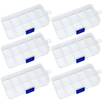 Accessotech 6 Pack Clear Plastic 10 Compartment Craft Storage Boxes Removable Divider Organiser Case