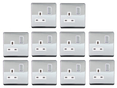 Arlec 10 Pack Chrome Screwless 13A 1 Gang Plug Sockets Polished Finish Double Pole Switched Socket For Home And Office from B&Q