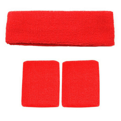 Accessotech Red Sports Sweat Band Wristband And Headband Set Absorbent And Stretchable For Gym And Sports Activities from B&Q