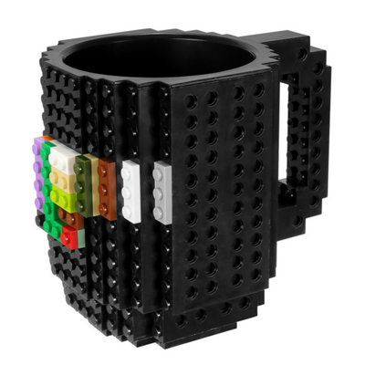 Accessotech Black Building Bricks Diy Puzzle Coffee Mug Compatible Construction Toy Cup