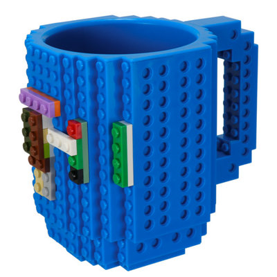 B&Q -  Blue Building Bricks Diy Puzzle Coffee Mug 400Ml Compatible With Lego Pixel Blocks Mega Blokes Kre O And K Nex