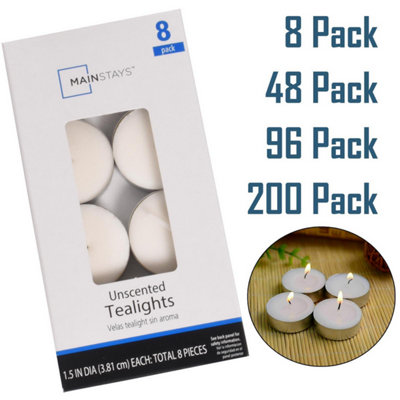 B&Q -  48 Mainstays White Tealight Candles Unscented Value Set Indoor Outdoor Decor