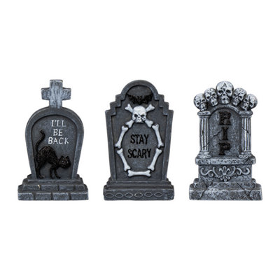 Accessotech Halloween Gravestone Decorations Pack Of 3 Cement Tombstone Plaques Spooky Party Decor from B&Q
