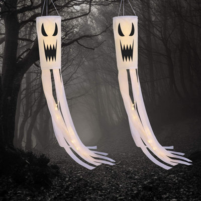 B&Q -  Led Tassel Ghost Lantern Decorations Pack Of 2 Halloween Windsock Hanging Lights