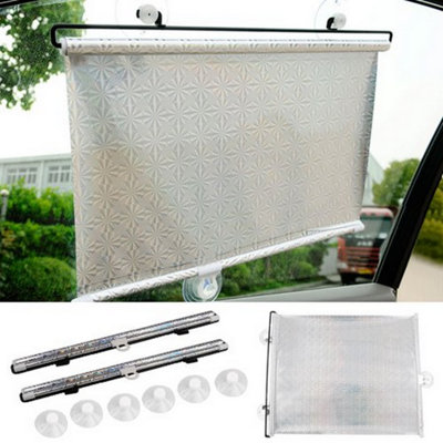 Accessotech 2 Pack Universal Silver Car Roller Sunshades Window Sun Protection 40X60Cm