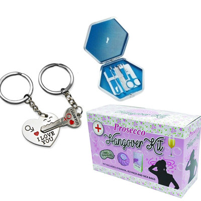 Accessotech Womens 3 Piece Gift Set Pedicure Kit Prosecco Hangover Kit Couples Heart Keyring from B&Q