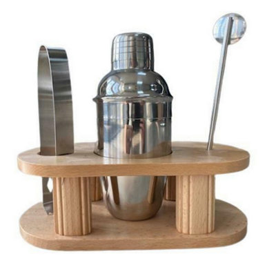 Accessotech 3 Piece Cocktail Maker Set Stainless Steel Bar Tools Shaker Tongs Stirrer With Stand from B&Q