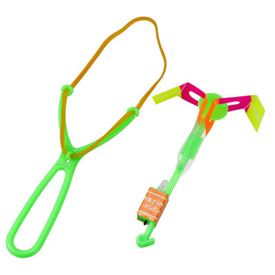 B&Q -  Green Flying Led Rotating Rocket Helicopter Toy Rubber Band Launcher