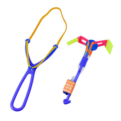 B&Q -  Blue Flying Led Rotating Rocket Helicopter Toy Rubber Band Launcher