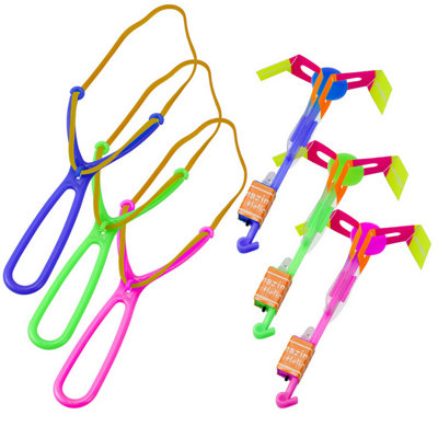 B&Q -  Yellow Flying Led Rotating Rocket Helicopter Toy Rubber Band Launcher