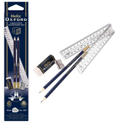 Helix Oxford 5 Piece Executive Stationery Set Hb Pencil Ruler Eraser Sharpener from B&Q