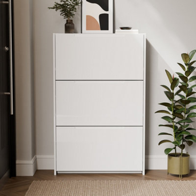 GFW Sapporo White High Gloss 3 Tier Narrow Shoe Cabinet - Image 11