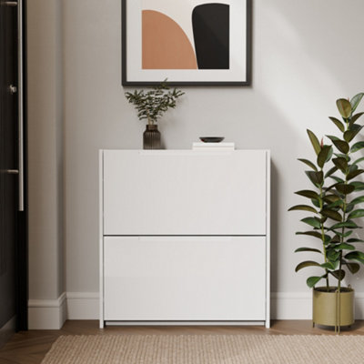B&Q Gfw Narrow High Gloss 2 Tier Shoe Cabinet White