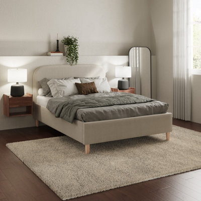 B&Q Gfw Florence Boucle Ottoman Storage Bed Natural Stone 150Cm