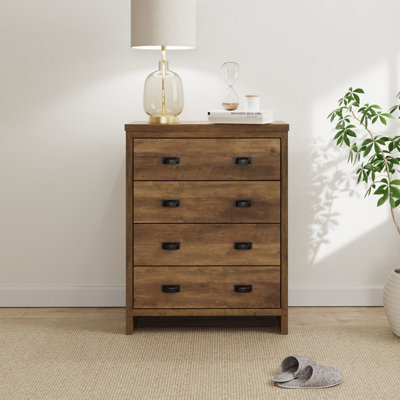B&Q Gfw Boston 4 Drawer Chest Of Drawers Knotty Oak Black