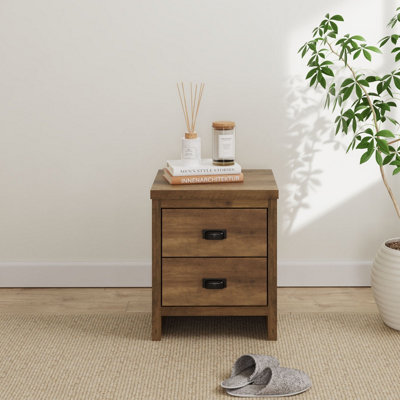 B&Q Gfw Boston 2 Drawer Bedside Table Knotty Oak
