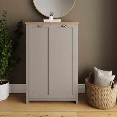 GFW Lancaster 2 Door Tall Shoe Cabinet - Oak - Grey - Image 7
