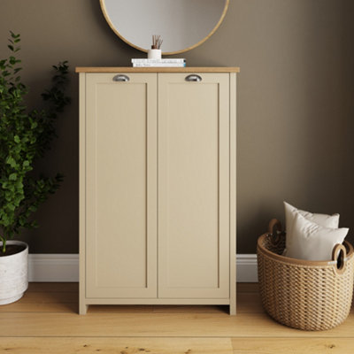 GFW Lancaster 2 Door Tall Shoe Cabinet - Cream and Oak Effect Top - 5 Adjustable Shelves - Image 7