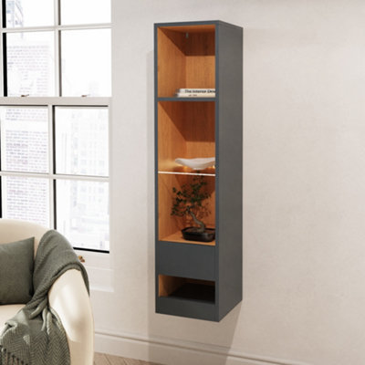 Gfw Unisex Dark Grey Leon Tall Shelf Unit With Led Oak/Anthracite In - Image 7