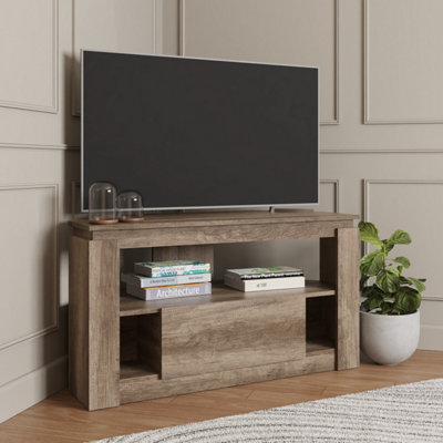 B&Q Gfw Canyon Oak Corner Tv Unit Oak Grey