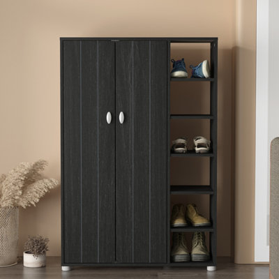 B&Q Gfw Bideford Tall Shoe Cabinet Rustick Oak Black