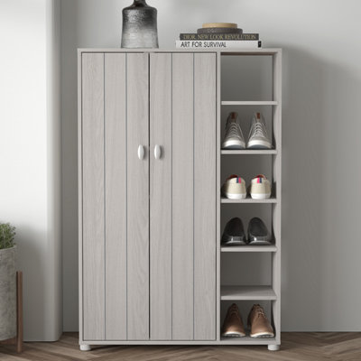 B&Q Gfw Bideford Tall Shoe Cabinet Warm Oak Grey
