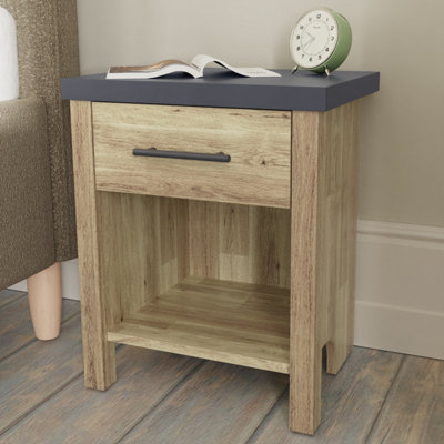 B&Q Gfw Cascina 1 Drawer Bedside Table Oak Black - B&Q