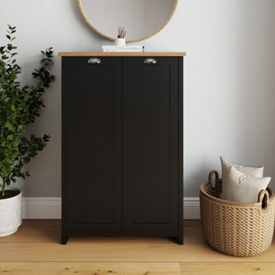 Gfw Lancaster Black And Oak 2 Door Tall Shoe Cabinet - Image 7
