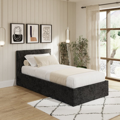 B&Q Black Gfw End Lift Ottoman Storage Bed Single Crushed Velvet