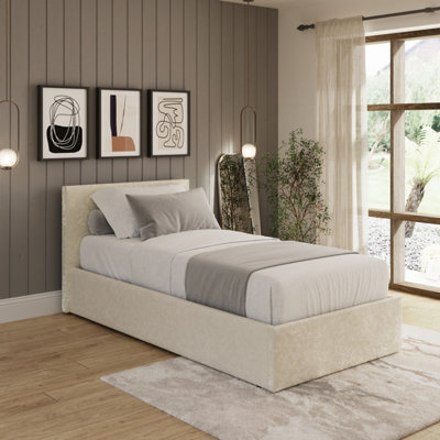 B&Q Cream Gfw End Lift Ottoman Storage Bed Single Crushed Velvet