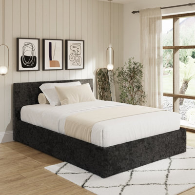 B&Q Black Gfw End Lift Ottoman Storage Bed Double Crushed Velvet