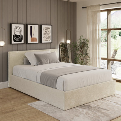 B&Q Cream Gfw End Lift Ottoman Storage Bed Double Crushed Velvet