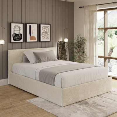 Gfw End Lift Ottoman Storage Bed King Cream Crushed Velvet from B&Q