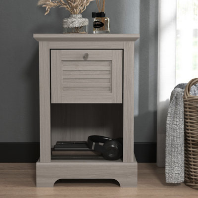 B&Q Grey Salcombe Drawer Lamp Table Warm Oak Size 1