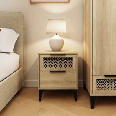 B&Q Ezra 2 Drawer Bedside Table Oak Black