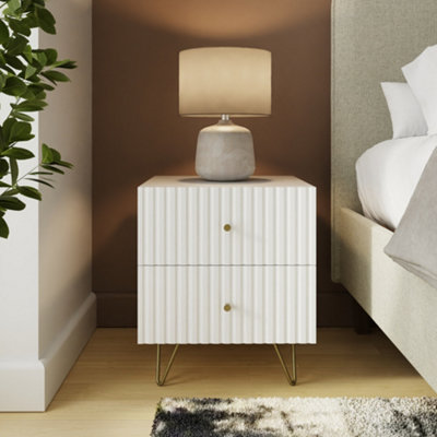 Gfw Thalia Ribbed 2 Drawer Bedside Table White from B&Q