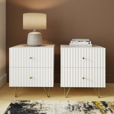 Gfw Thalia Ribbed 2 Drawer Bedside Table Pair White from B&Q