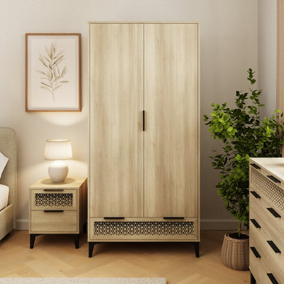 B&Q Ezra 2 Door 1 Drawer Wardrobe Oak Black